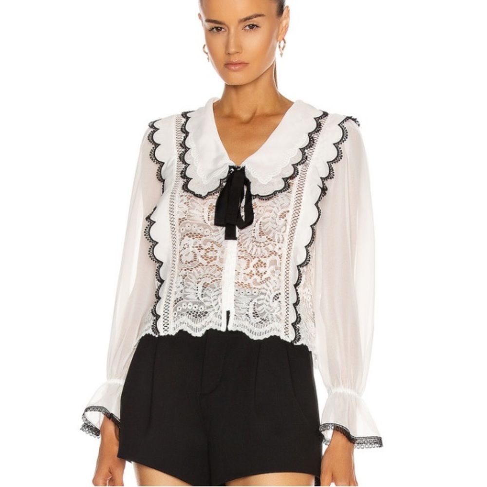 NEW Self Portrait Cord Lace Collar Bow Shirt US2 - Picture 2 of 9